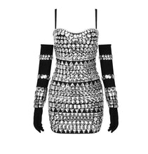 Diamond Bandage Mini Dress W/Matching Gloves- Black