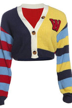 Colorful Knit Cropped Cardigan "W" Patch