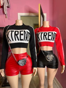 Extreme Cropped Sweater Top- Black or Red