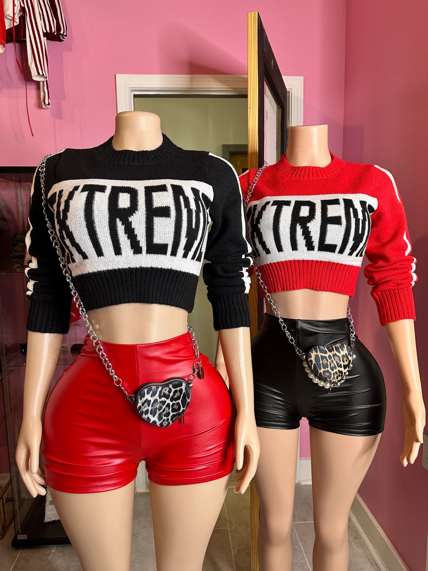 Extreme Cropped Sweater Top- Black or Red