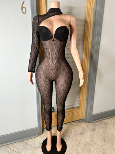 Top Shelf Mesh Jumpsuit- Black