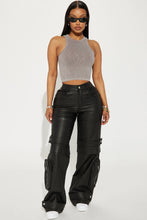 Street Chic Faux Leather Cargo Pants- Black