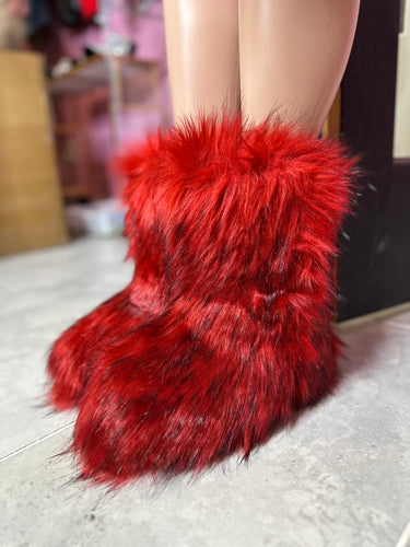 Wynter Fluffy Faux Fur Boots- Ruby Red