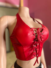 Red Faux Leather Halter Lace-Up Top