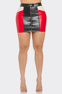 Bold Color Block Leather Mini Skirt Only