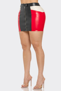 Bold Color Block Leather Mini Skirt Only