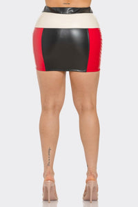 Bold Color Block Leather Mini Skirt Only