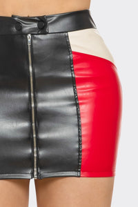 Bold Color Block Leather Mini Skirt Only