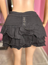 Gothic Inspired Black Denim Ruffle Skirt- Black