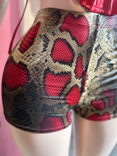 High-Waisted Foiled Snake Print Shorts-Red Combo