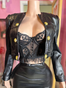 (Pre-Order 5-7 business days then ship)Chic European Style Double-Breasted Cropped Leather Jacket