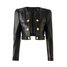 (Pre-Order 5-7 business days then ship)Chic European Style Double-Breasted Cropped Leather Jacket