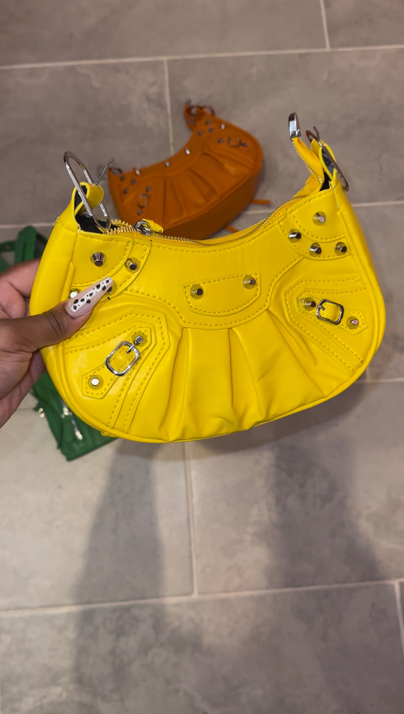 Rivet Half Moon Hobo Bag- Yellow