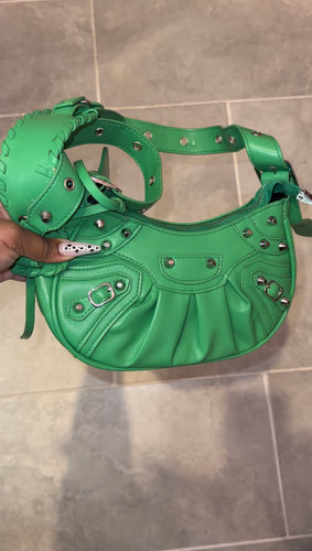 Rivet Half Moon Hobo Bag- Green