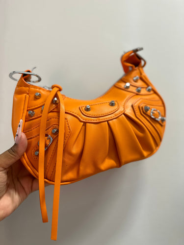 Rivet Half Moon Hobo Bag- Orange