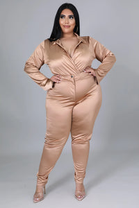 Satin Girl Pant Set-Light Mocha