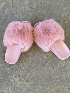 Sallie Furry Slides- Blush