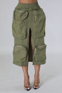 Cargo High Split Skirt- Army Green