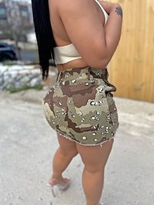 Camo Denim Mini Skirt- Khaki